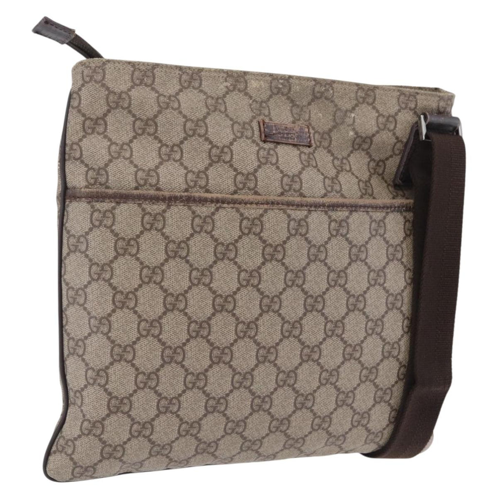 GUCCI GG Supreme Shoulder Bag PVC Beige Silver 141626 Auth 208159