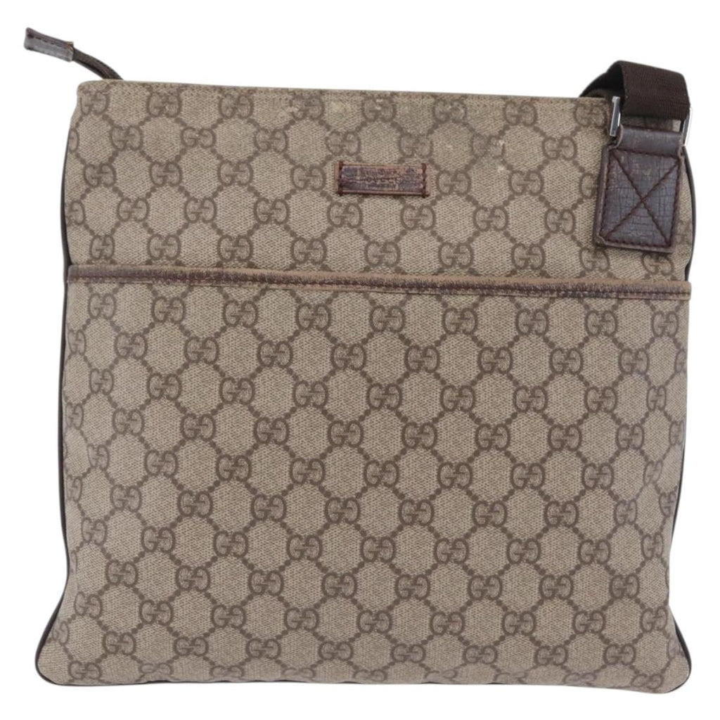 GUCCI GG Supreme Shoulder Bag PVC Beige Silver 141626 Auth 208159