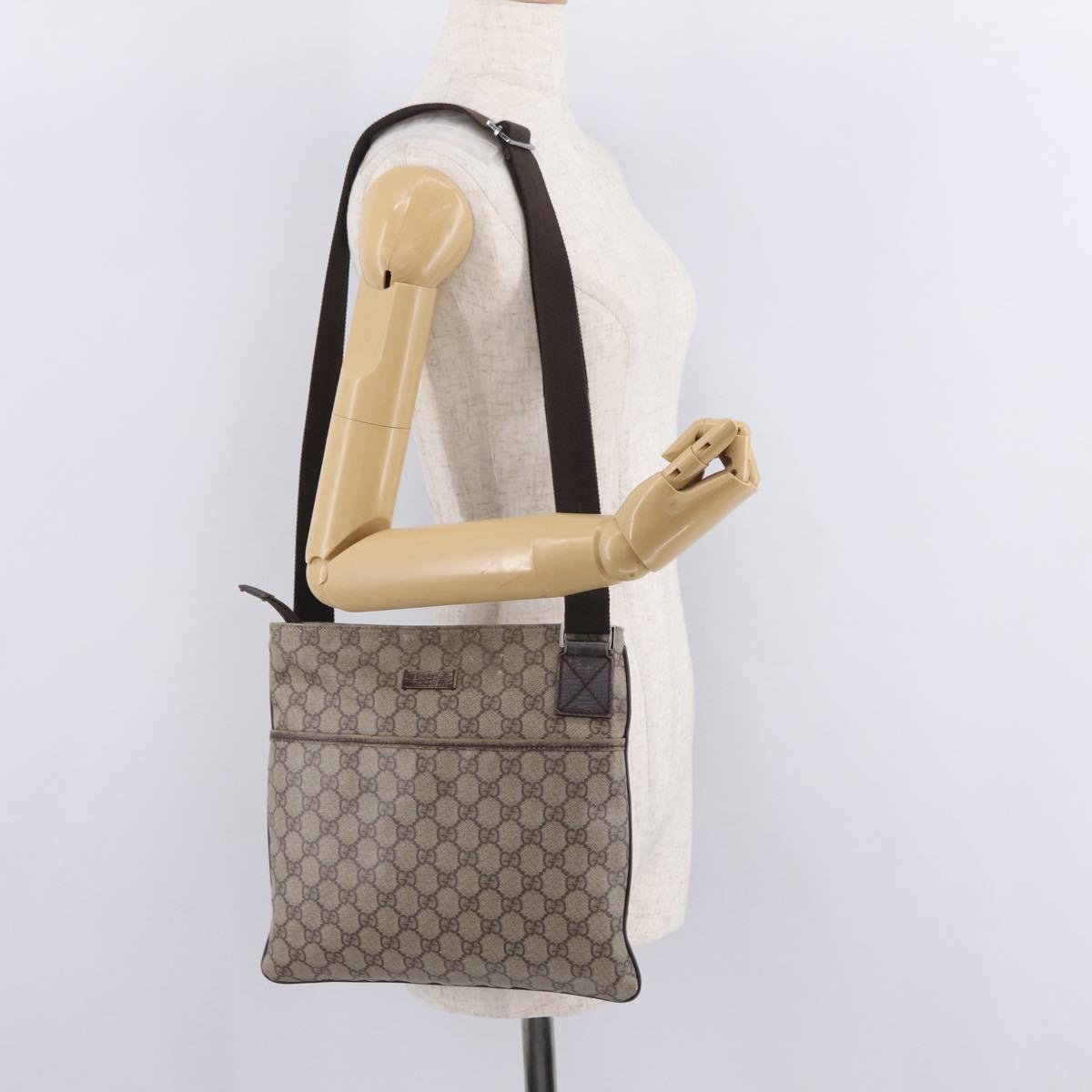 GUCCI GG Supreme Shoulder Bag PVC Beige Silver 141626 Auth 208159