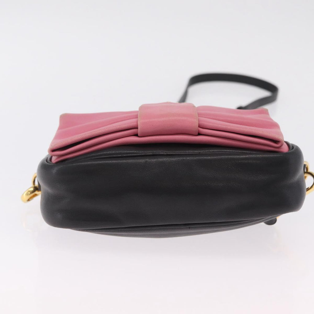 PRADA Ribbon Shoulder Bag Leather Black Pink Auth 208264A