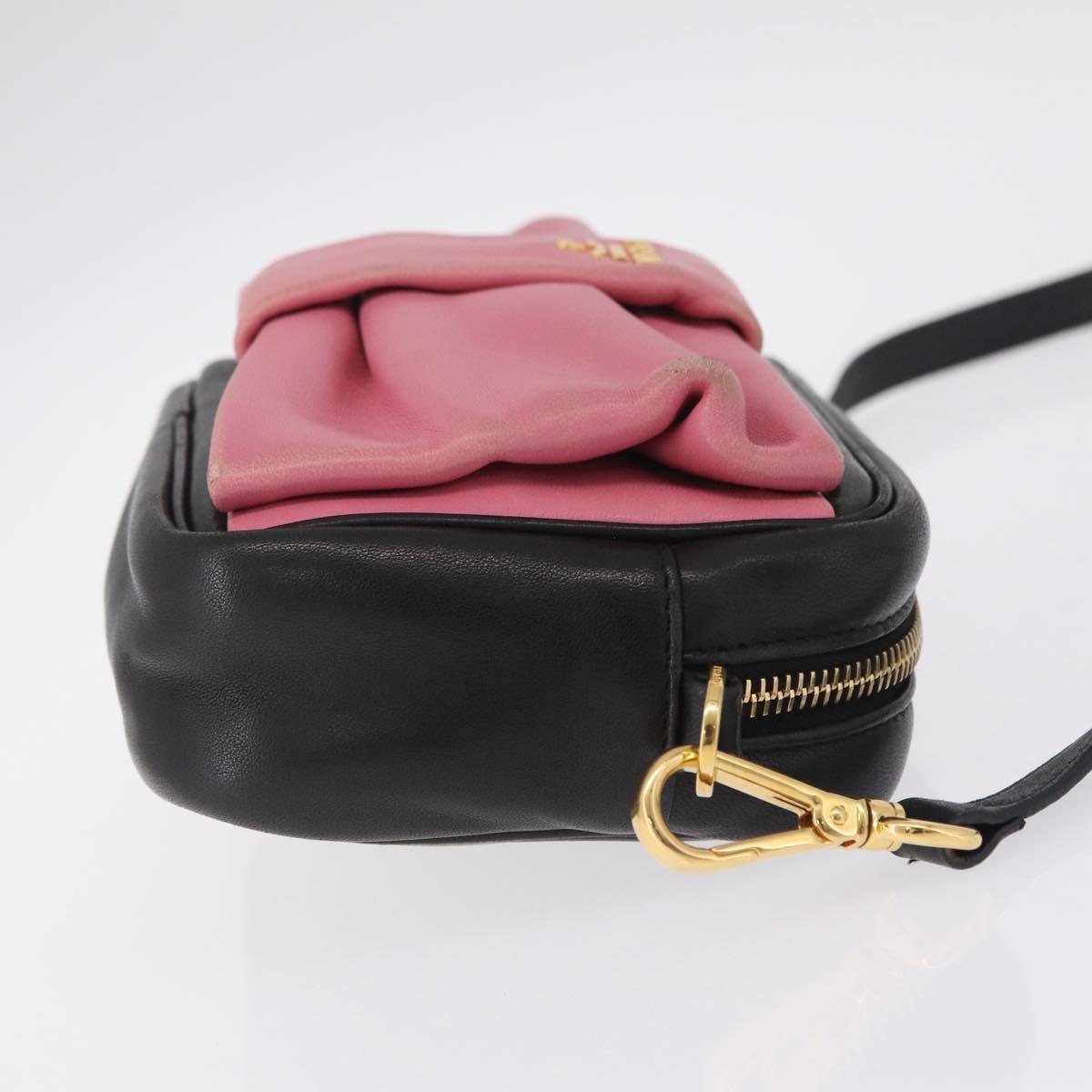 PRADA Ribbon Shoulder Bag Leather Black Pink Auth 208264A