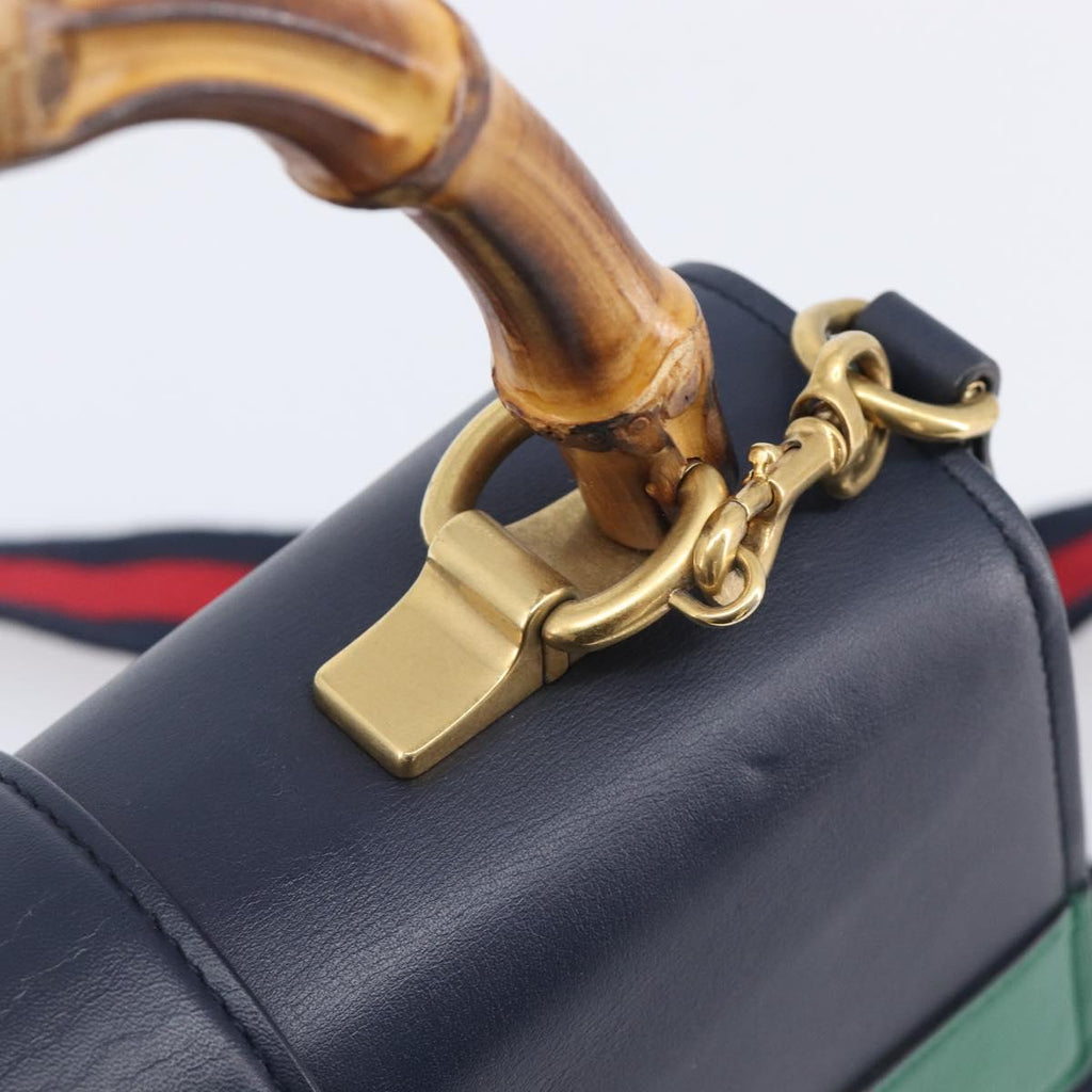GUCCI Dionysos Bamboo Sherry Line Bag Leather 2way Navy 448075 Auth 208278M