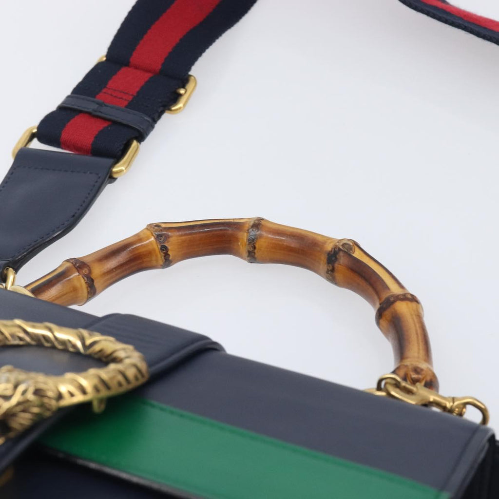 GUCCI Dionysos Bamboo Sherry Line Bag Leather 2way Navy 448075 Auth 208278M