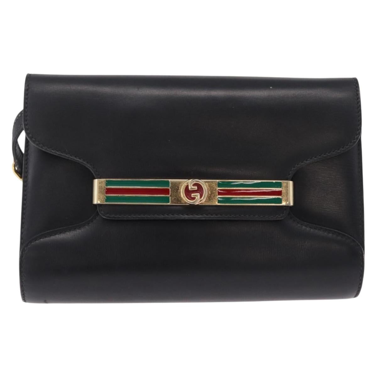 GUCCI Web Sherry Line Shoulder Bag Leather Gold Black Auth 208297