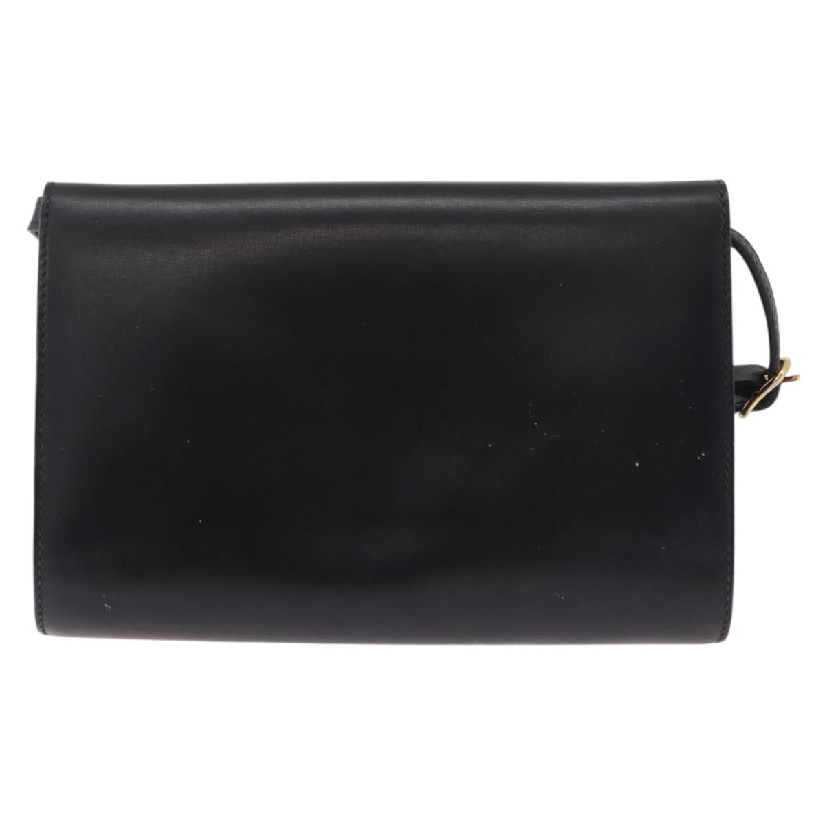 GUCCI Web Sherry Line Shoulder Bag Leather Gold Black Auth 208297