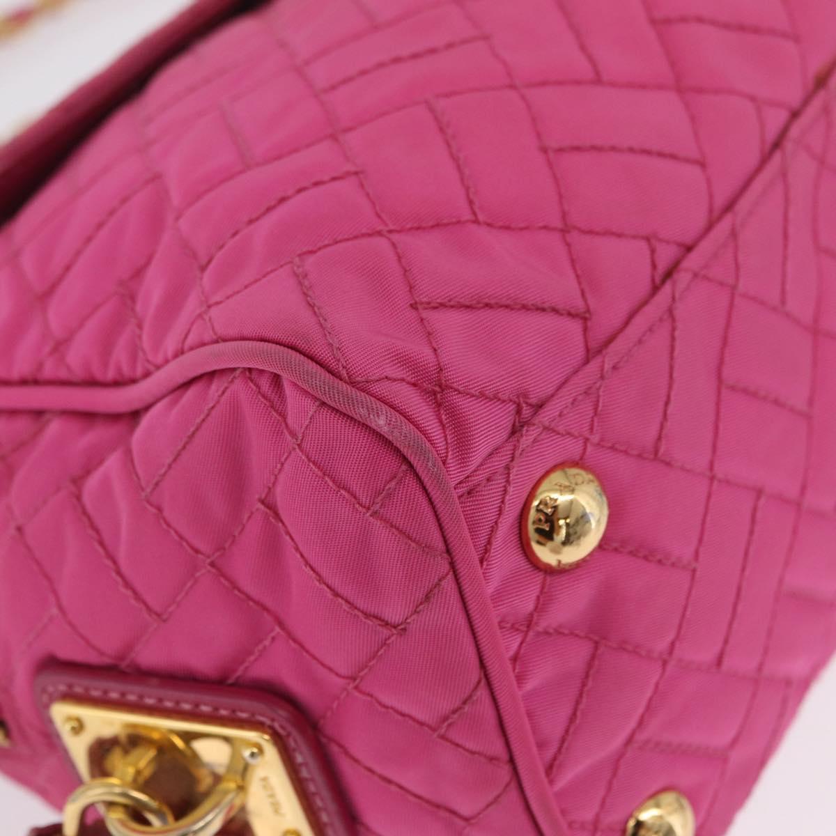 PRADA Chain Shoulder Bag Nylon Pink Gold Auth 208300A