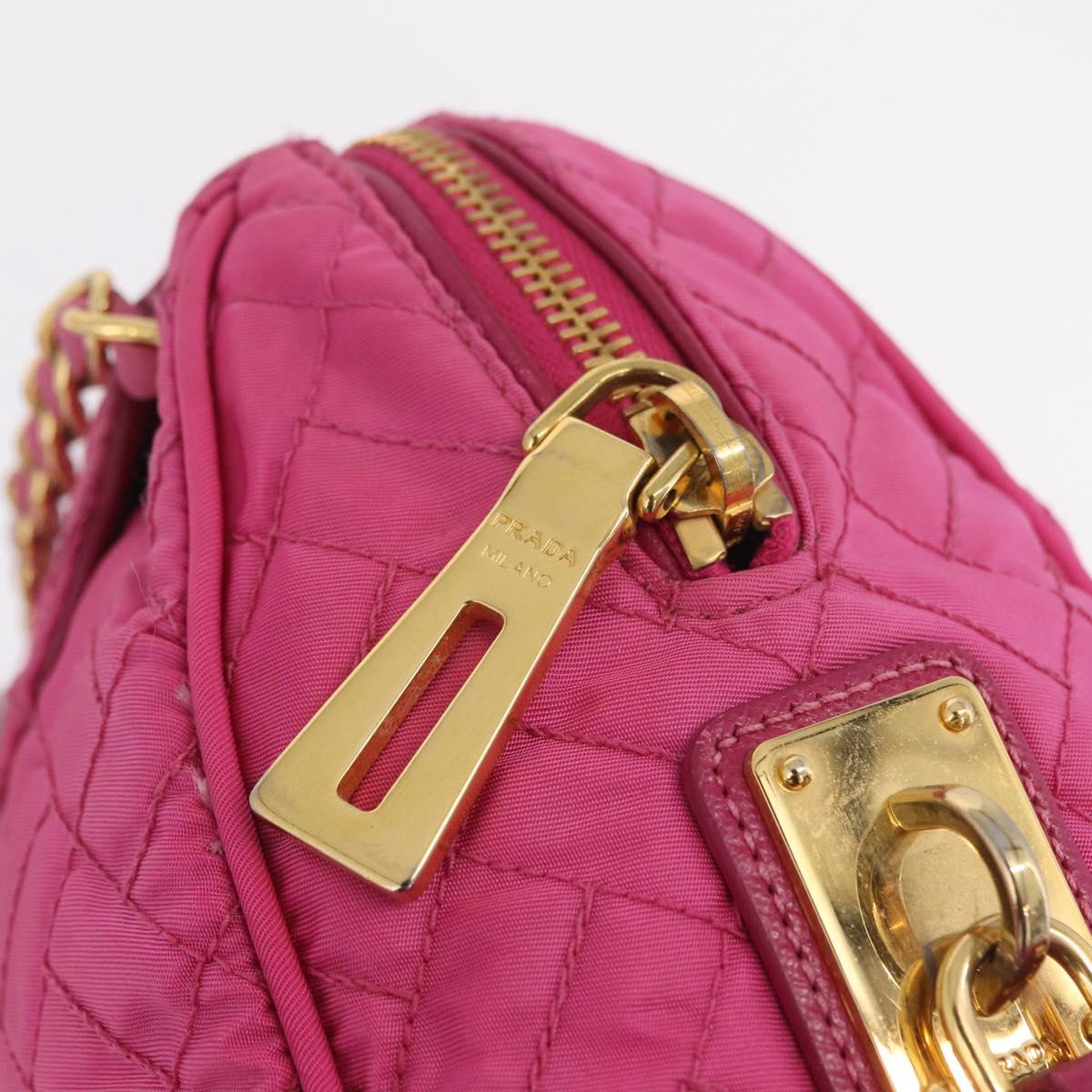 PRADA Chain Shoulder Bag Nylon Pink Gold Auth 208300A