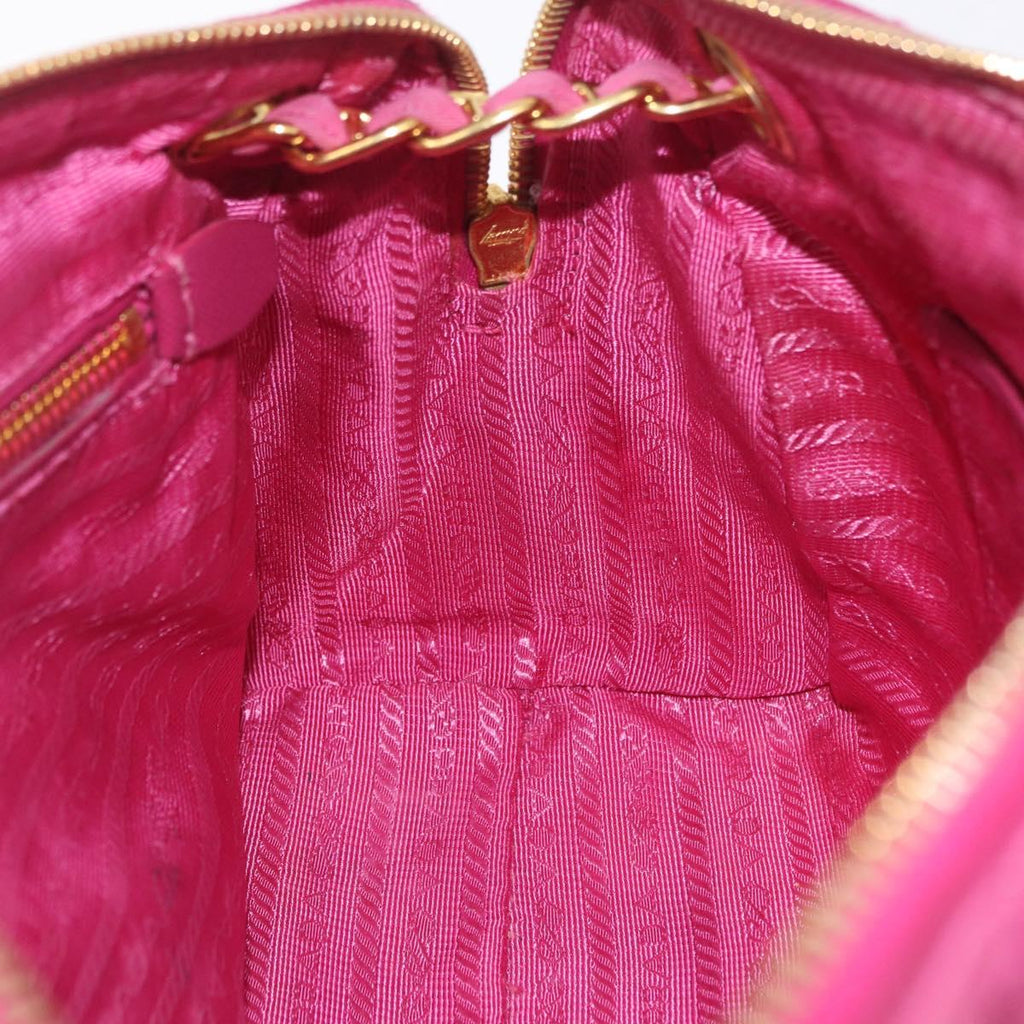 PRADA Chain Shoulder Bag Nylon Pink Gold Auth 208300A