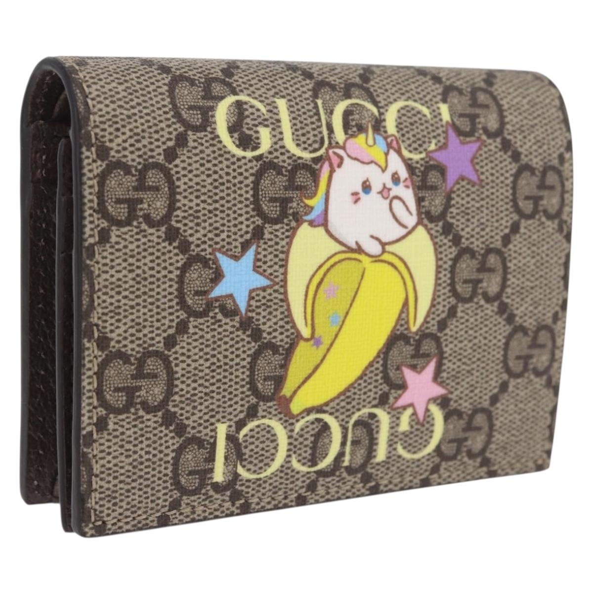 GUCCI GG Supreme Compact Bifold Wallet PVC BNF Beige Yellow 701009 Auth 208338M