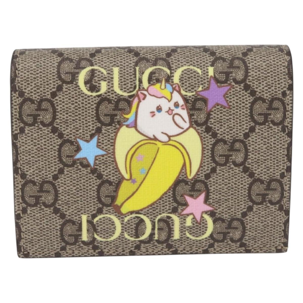 GUCCI GG Supreme Compact Bifold Wallet PVC BNF Beige Yellow 701009 Auth 208338M