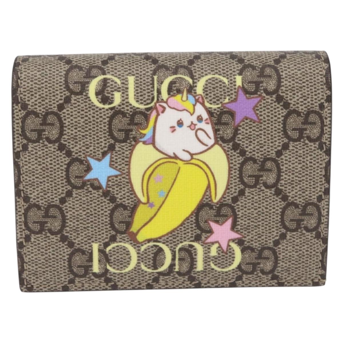 GUCCI GG Supreme Compact Bifold Wallet PVC BNF Beige Yellow 701009 Auth 208338M