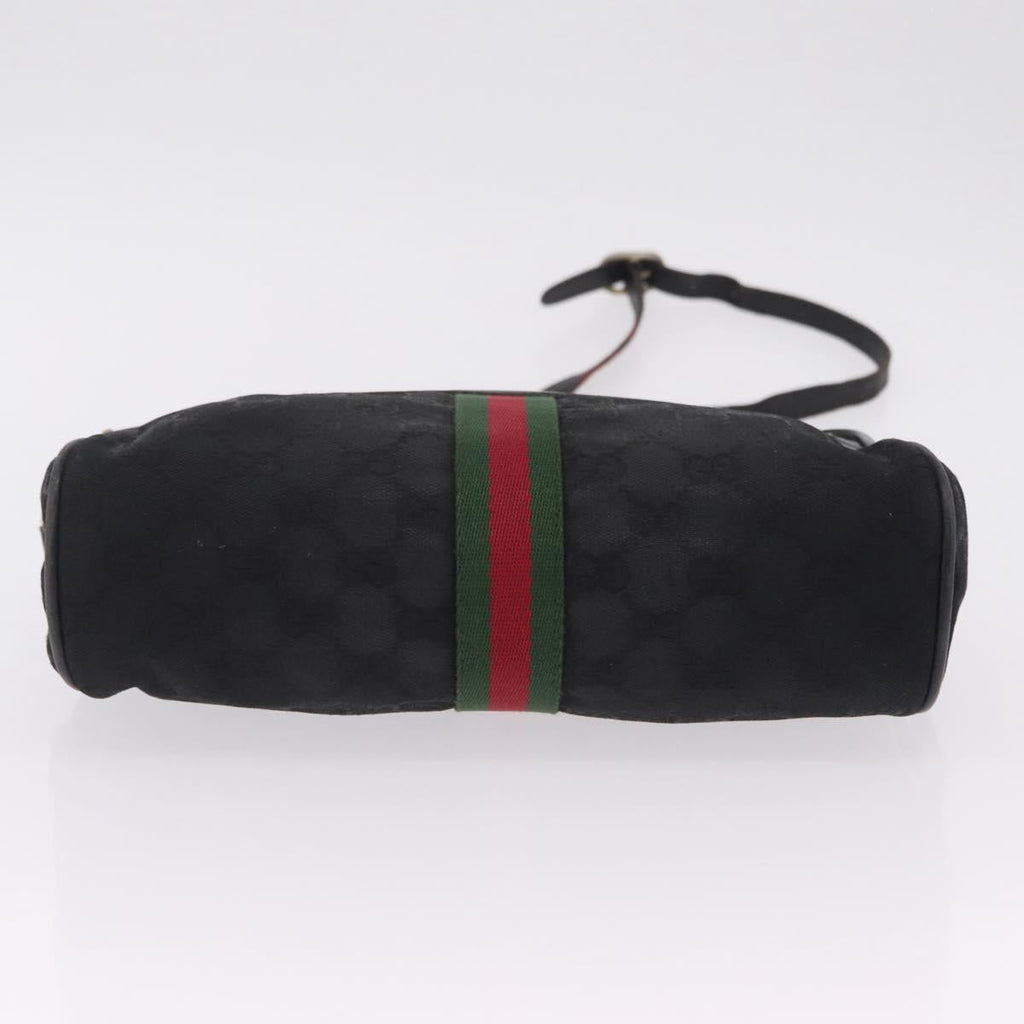 GUCCI GG Canvas Web Sherry Line Shoulder Bag Black Gold Auth 208373
