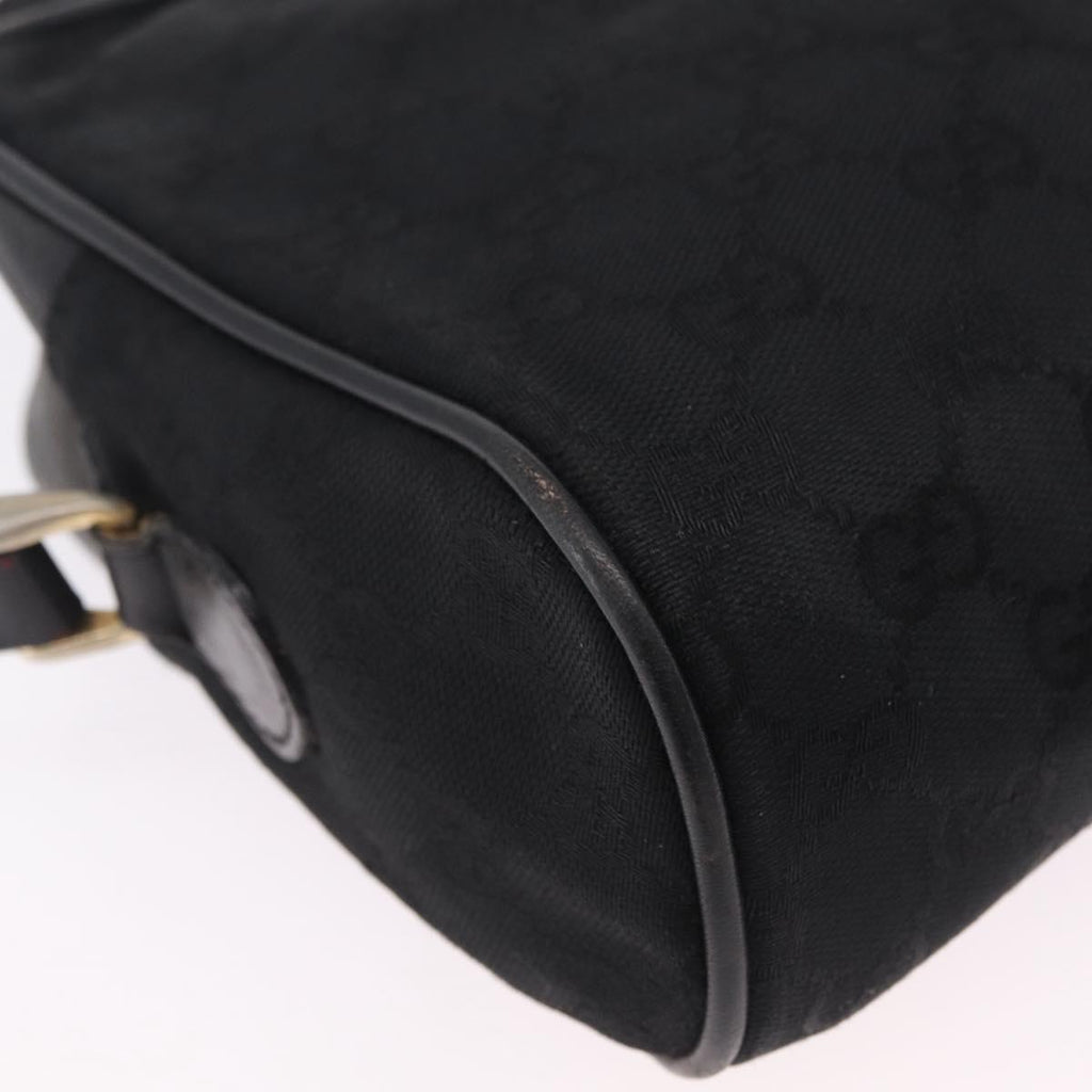 GUCCI GG Canvas Web Sherry Line Shoulder Bag Black Gold Auth 208373
