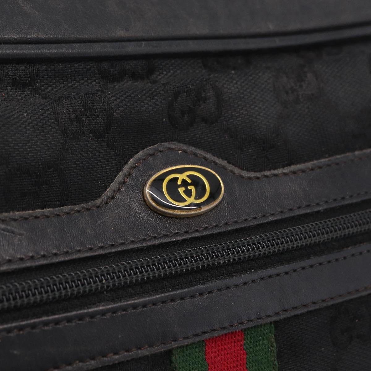 GUCCI GG Canvas Web Sherry Line Shoulder Bag Black Gold Auth 208373