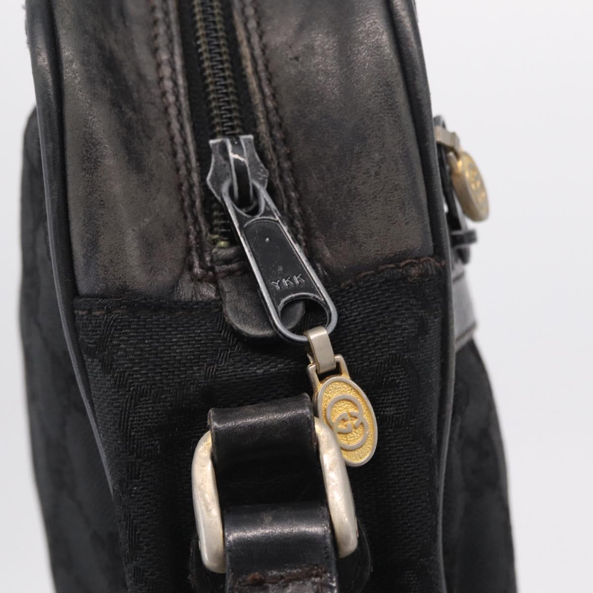 GUCCI GG Canvas Web Sherry Line Shoulder Bag Black Gold Auth 208373