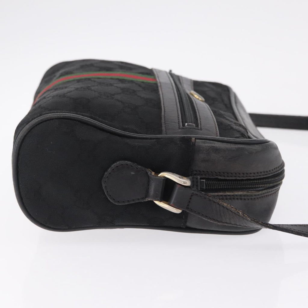 GUCCI GG Canvas Web Sherry Line Shoulder Bag Black Gold Auth 208373