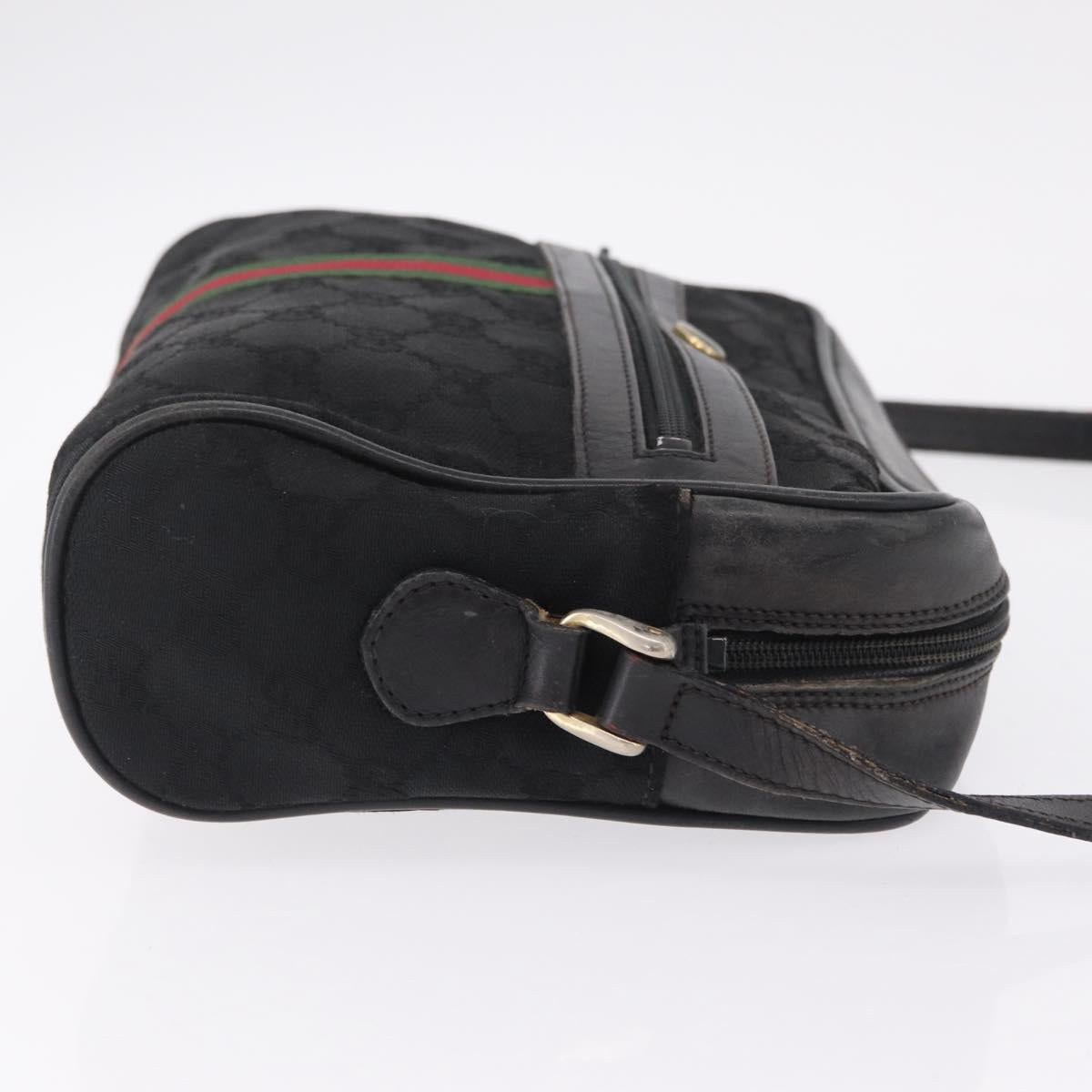 GUCCI GG Canvas Web Sherry Line Shoulder Bag Black Gold Auth 208373