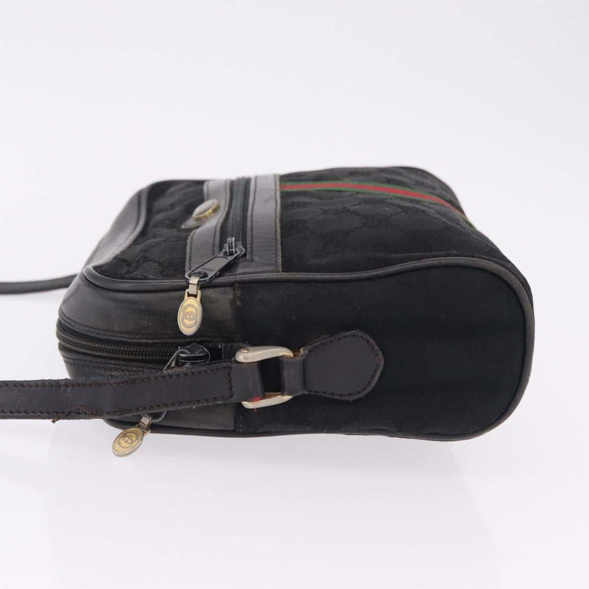 GUCCI GG Canvas Web Sherry Line Shoulder Bag Black Gold Auth 208373