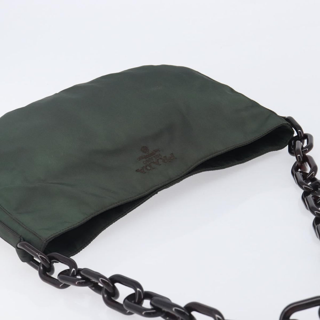 PRADA Chain Shoulder Bag Nylon Green Auth 208438A