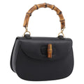 GUCCI Bamboo Hand Bag Leather Black Gold 000 2113 0633 Auth 208629V