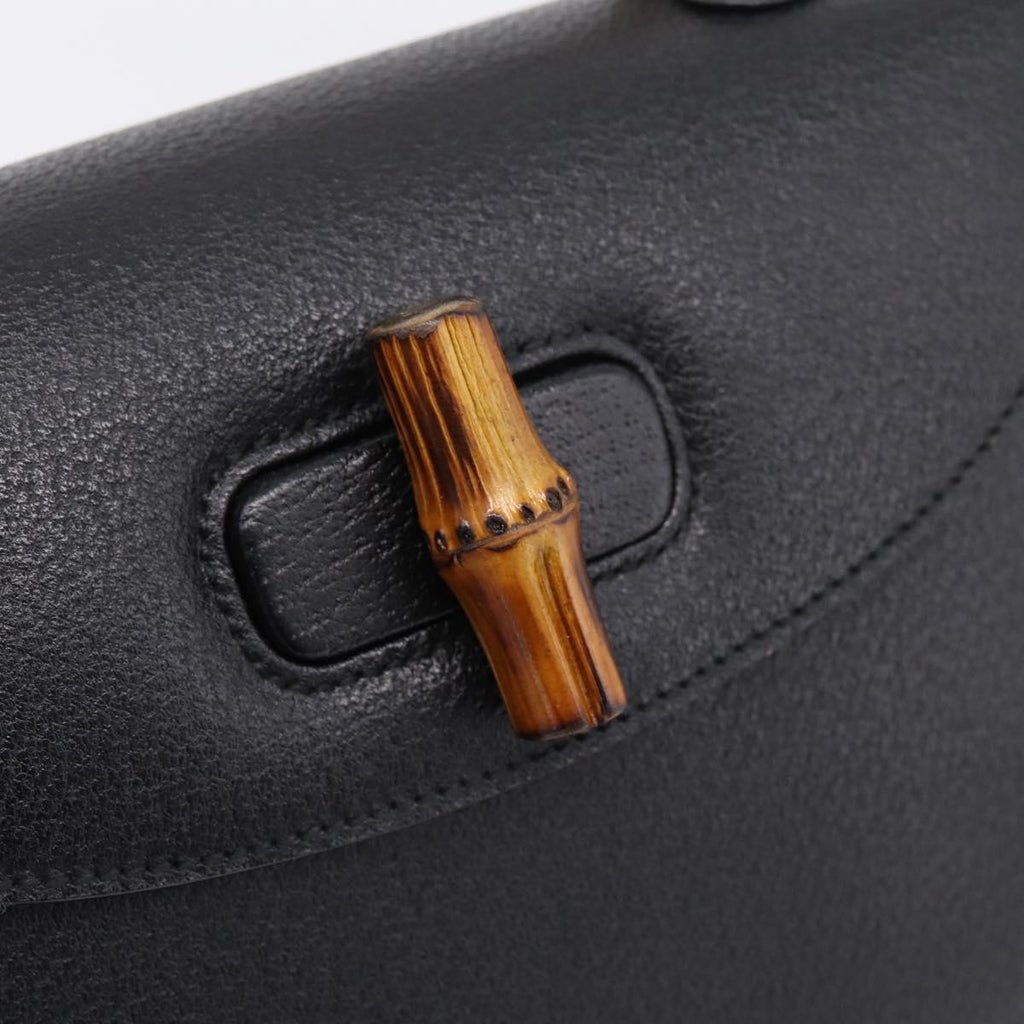 GUCCI Bamboo Hand Bag Leather Black Gold 000 2113 0633 Auth 208629V