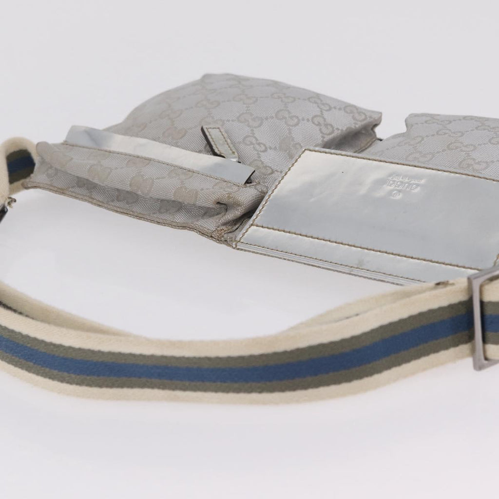 GUCCI GG Canvas Waist Bag Silver 28566 Auth 208662