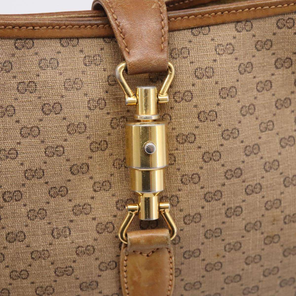 GUCCI Micro GG Supreme Jackie Hand Bag PVC Beige Gold Auth 208663