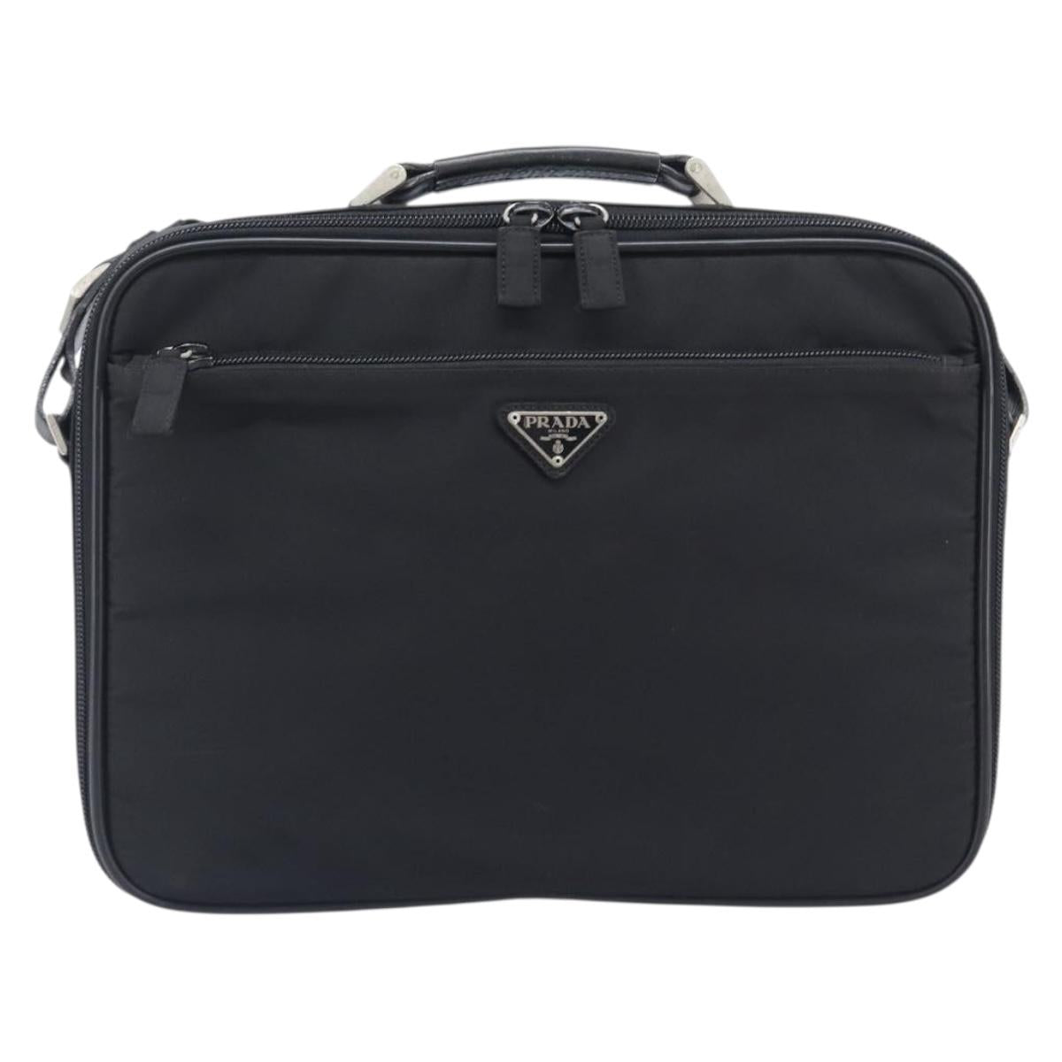 PRADA Business Bag Nylon 2way Black Silver Auth 208691A