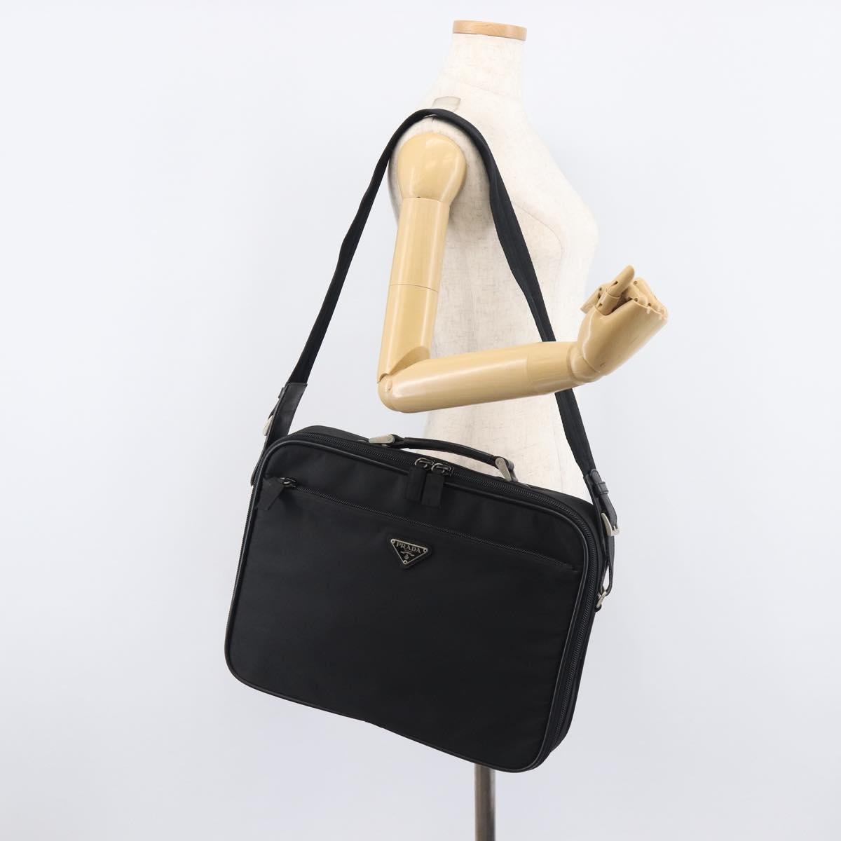 PRADA Business Bag Nylon 2way Black Silver Auth 208691A