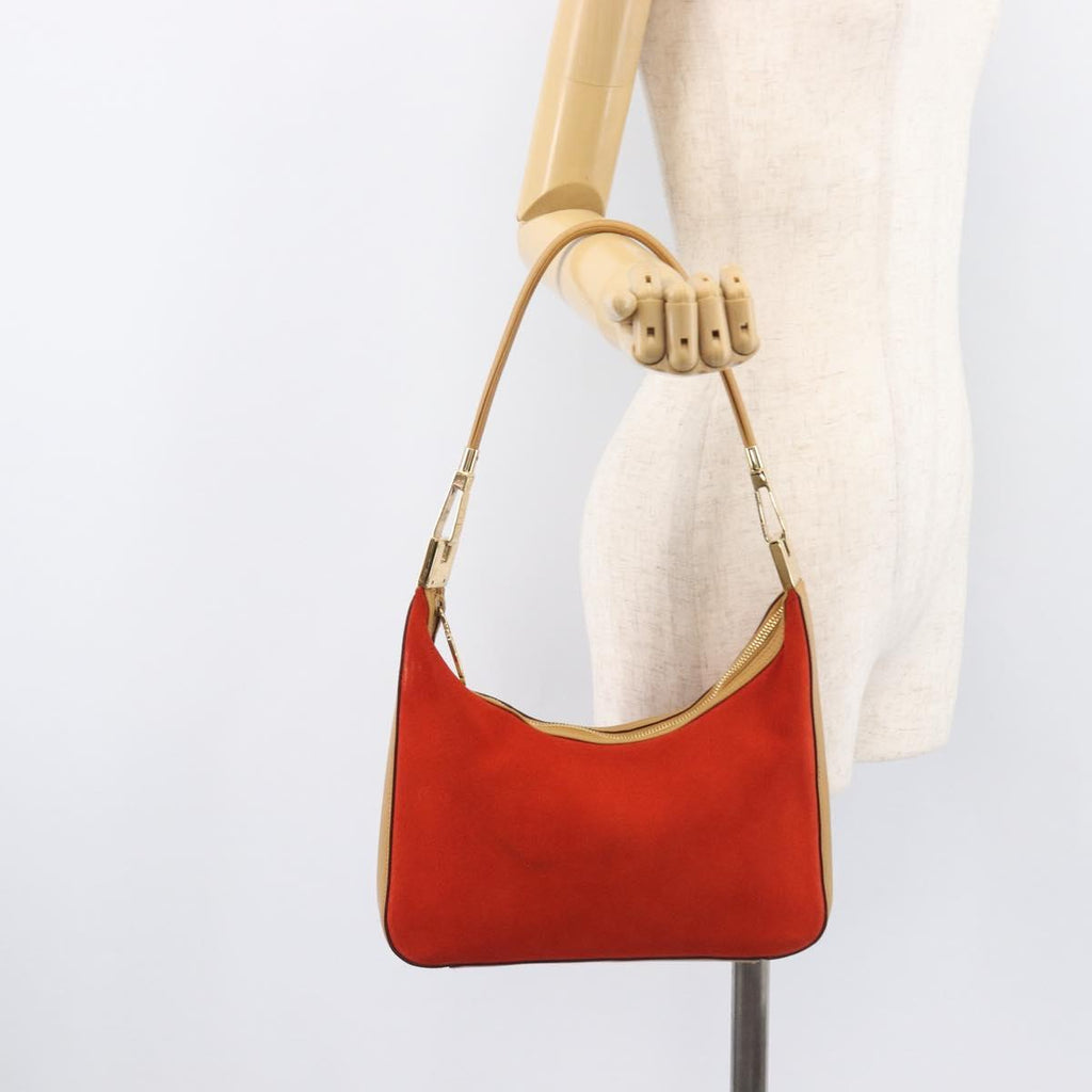 GUCCI Shoulder Bag Suede Red Gold 001 3812 Auth 208709V