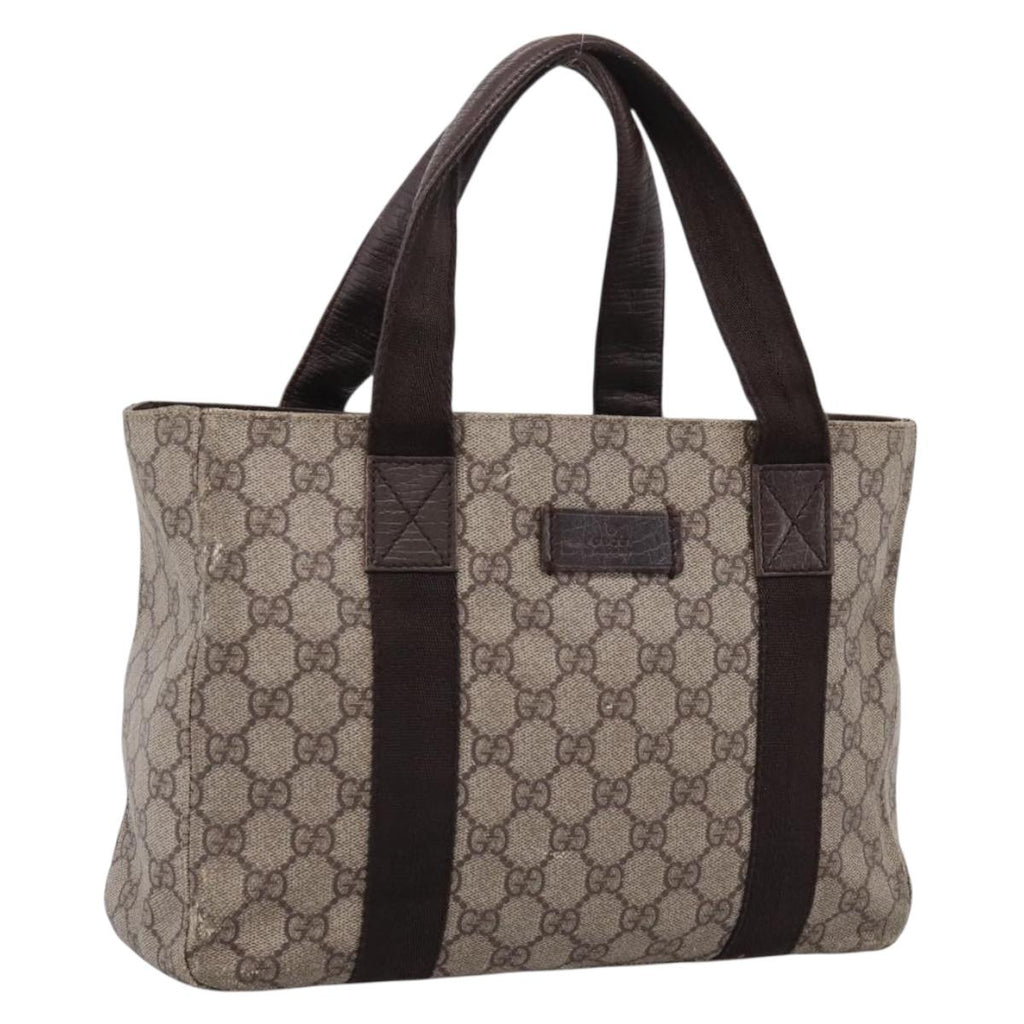 GUCCI GG Supreme Tote Bag PVC Beige Silver 141976 Auth 208730