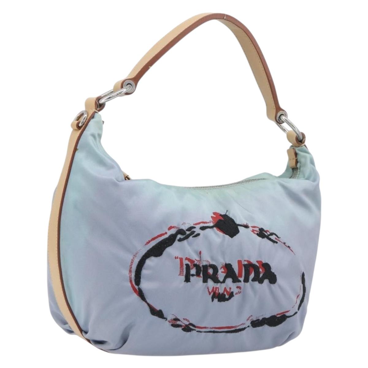 PRADA Shoulder Bag Nylon Light Blue Silver Auth 208746