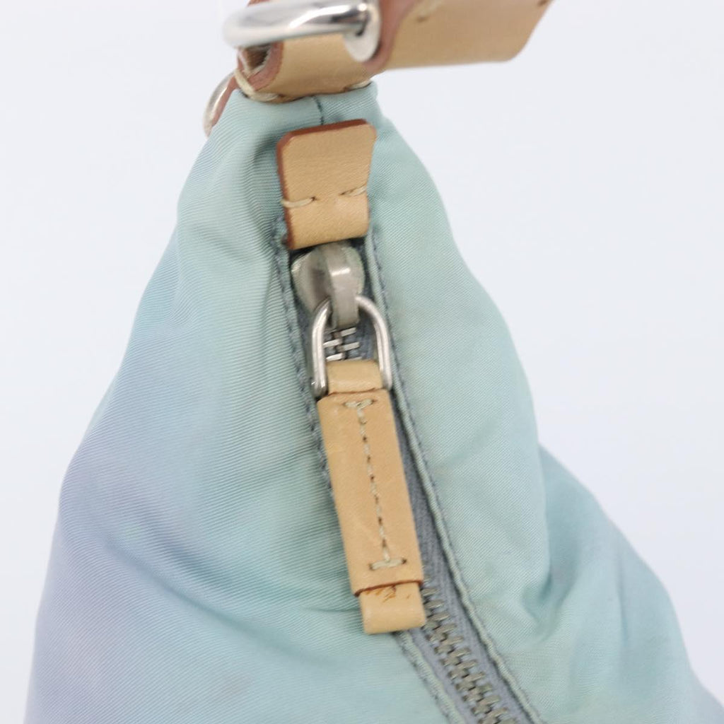 PRADA Shoulder Bag Nylon Light Blue Silver Auth 208746