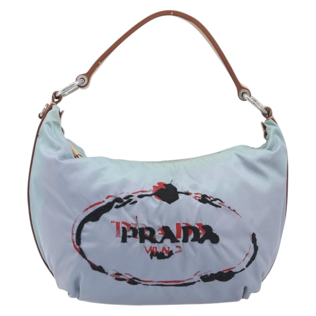 PRADA Shoulder Bag Nylon Light Blue Silver Auth 208746