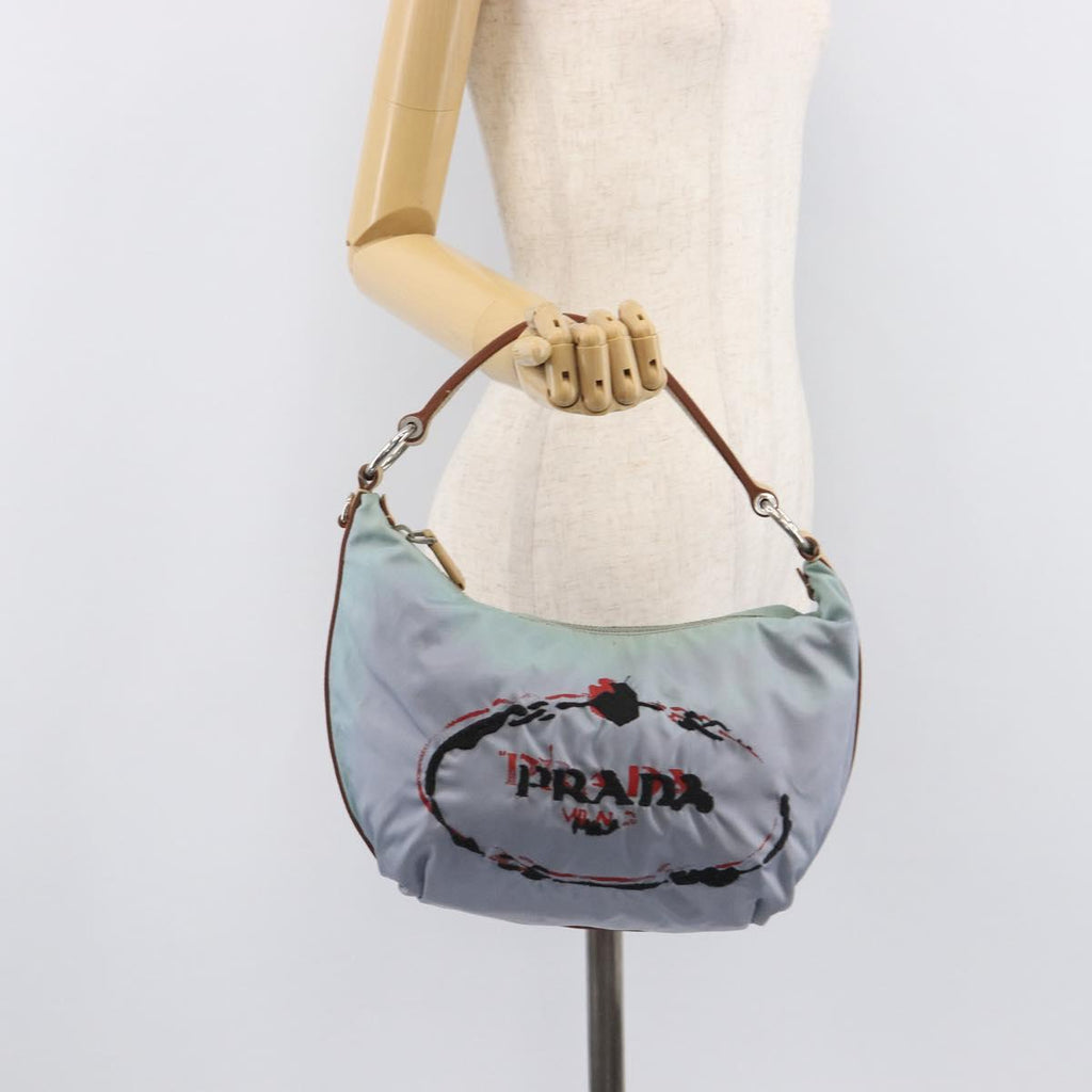 PRADA Shoulder Bag Nylon Light Blue Silver Auth 208746