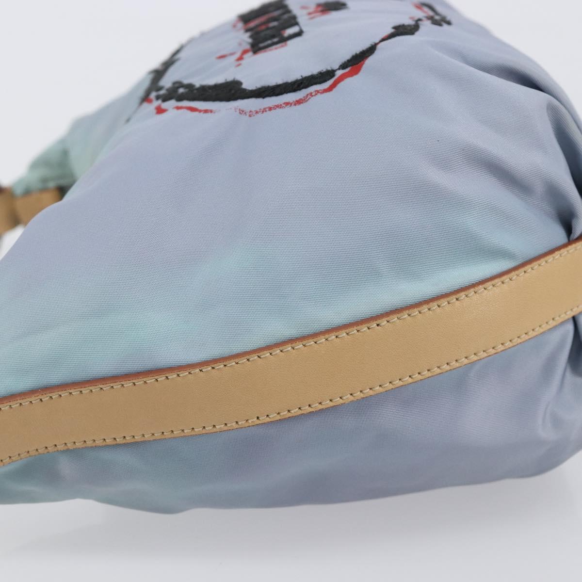 PRADA Shoulder Bag Nylon Light Blue Silver Auth 208746