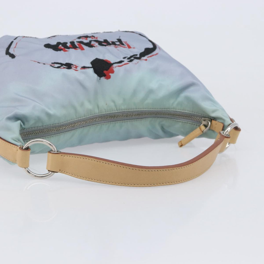 PRADA Shoulder Bag Nylon Light Blue Silver Auth 208746