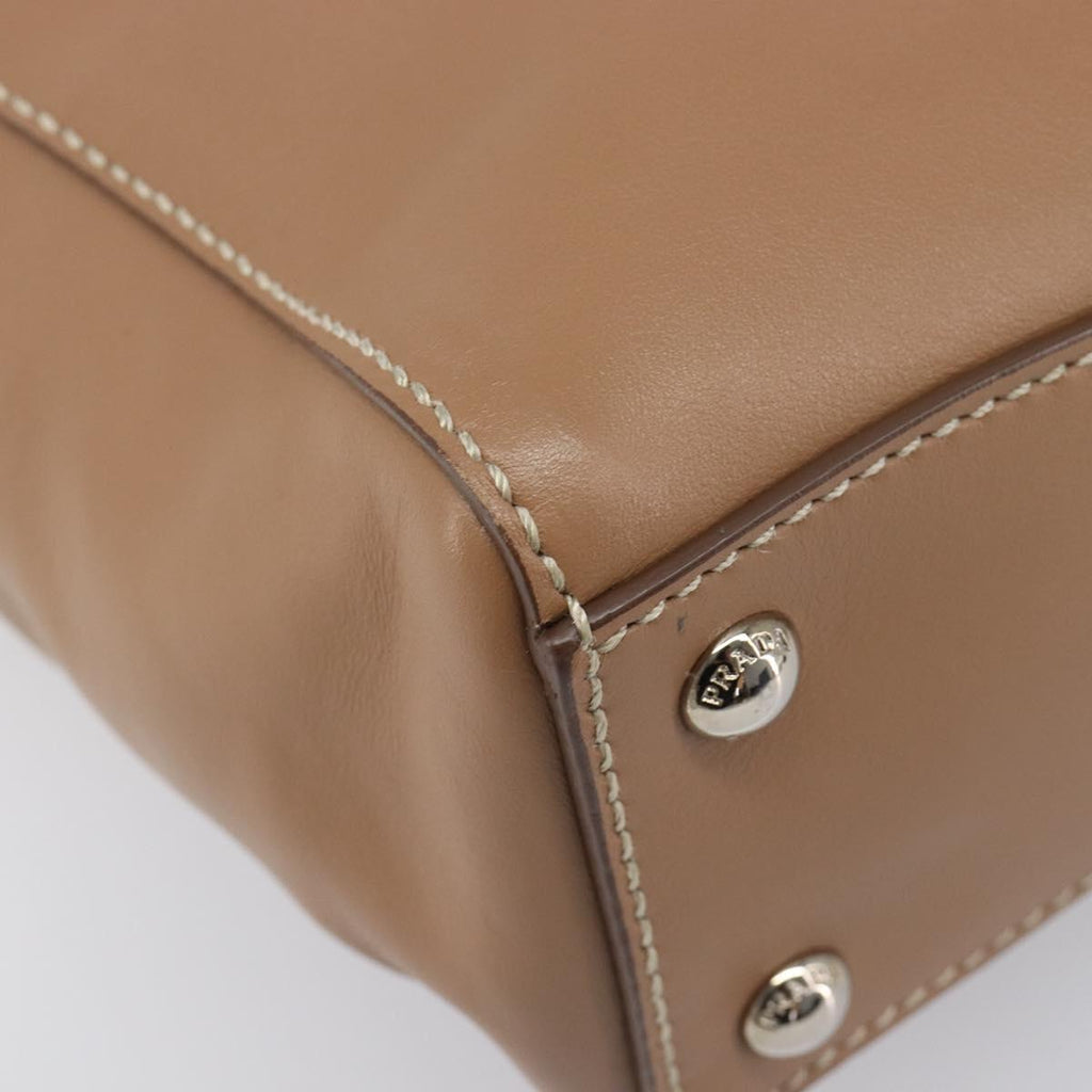 PRADA Tote Bag Leather Beige Silver Auth 208753V