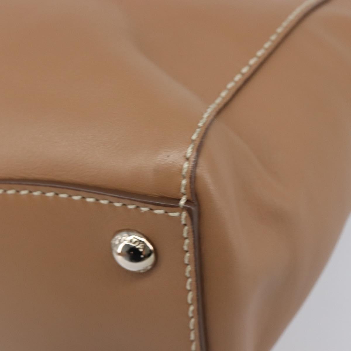 PRADA Tote Bag Leather Beige Silver Auth 208753V
