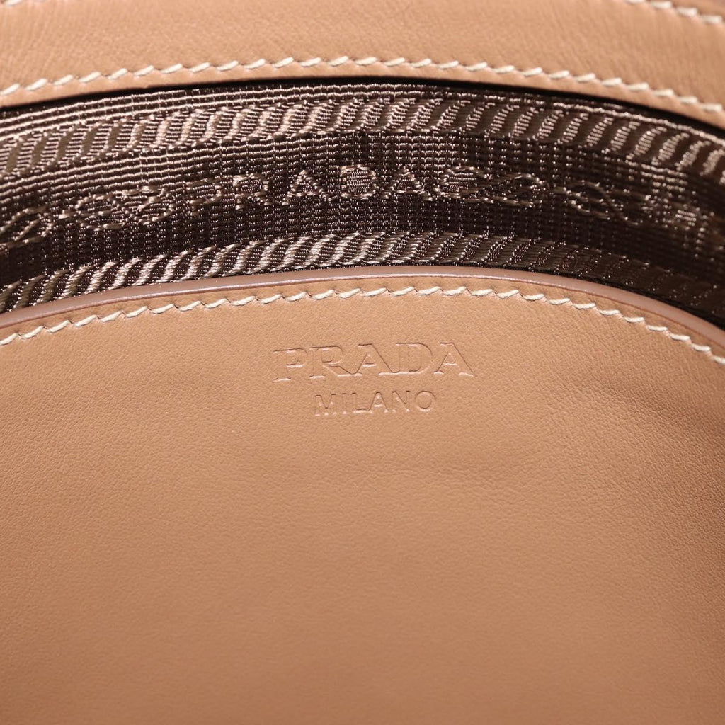 PRADA Tote Bag Leather Beige Silver Auth 208753V