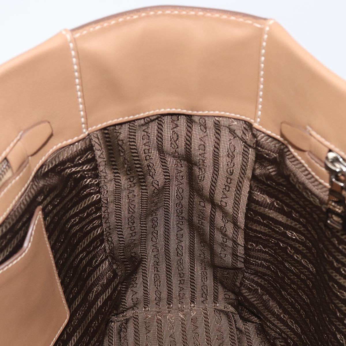PRADA Tote Bag Leather Beige Silver Auth 208753V
