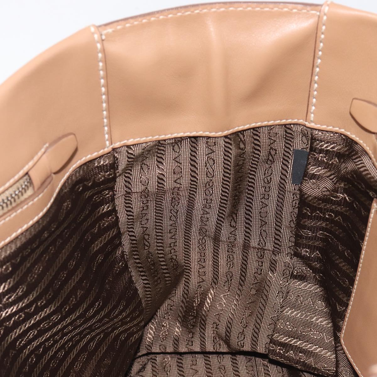 PRADA Tote Bag Leather Beige Silver Auth 208753V