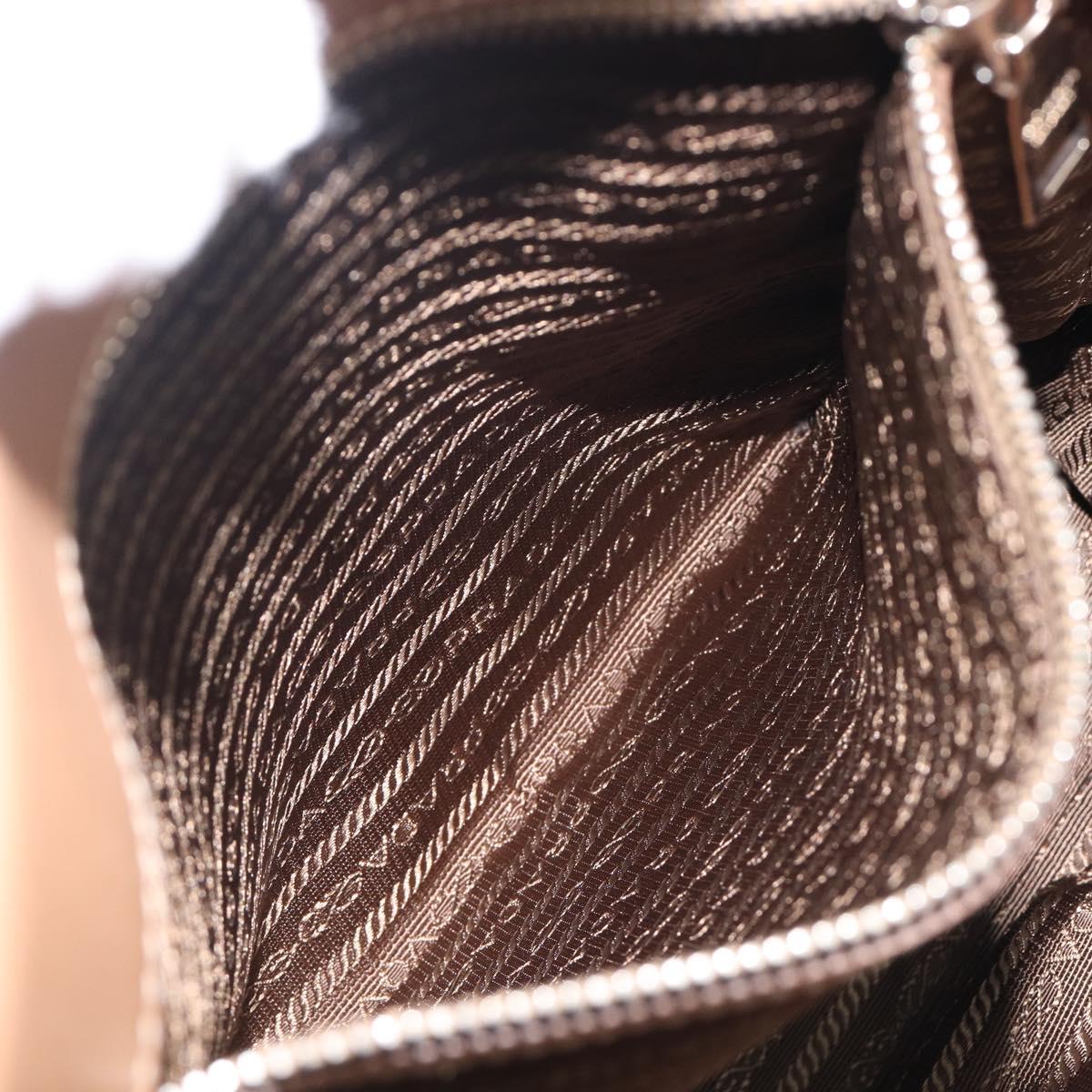 PRADA Tote Bag Leather Beige Silver Auth 208753V