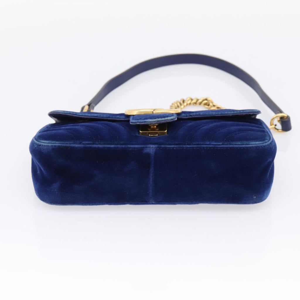 GUCCI GG Marmont Chain Shoulder Bag Velor Blue Gold 446744 Auth 208800V