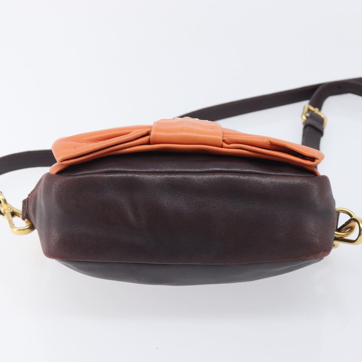 PRADA Shoulder Bag Leather Brown Gold Auth 208810