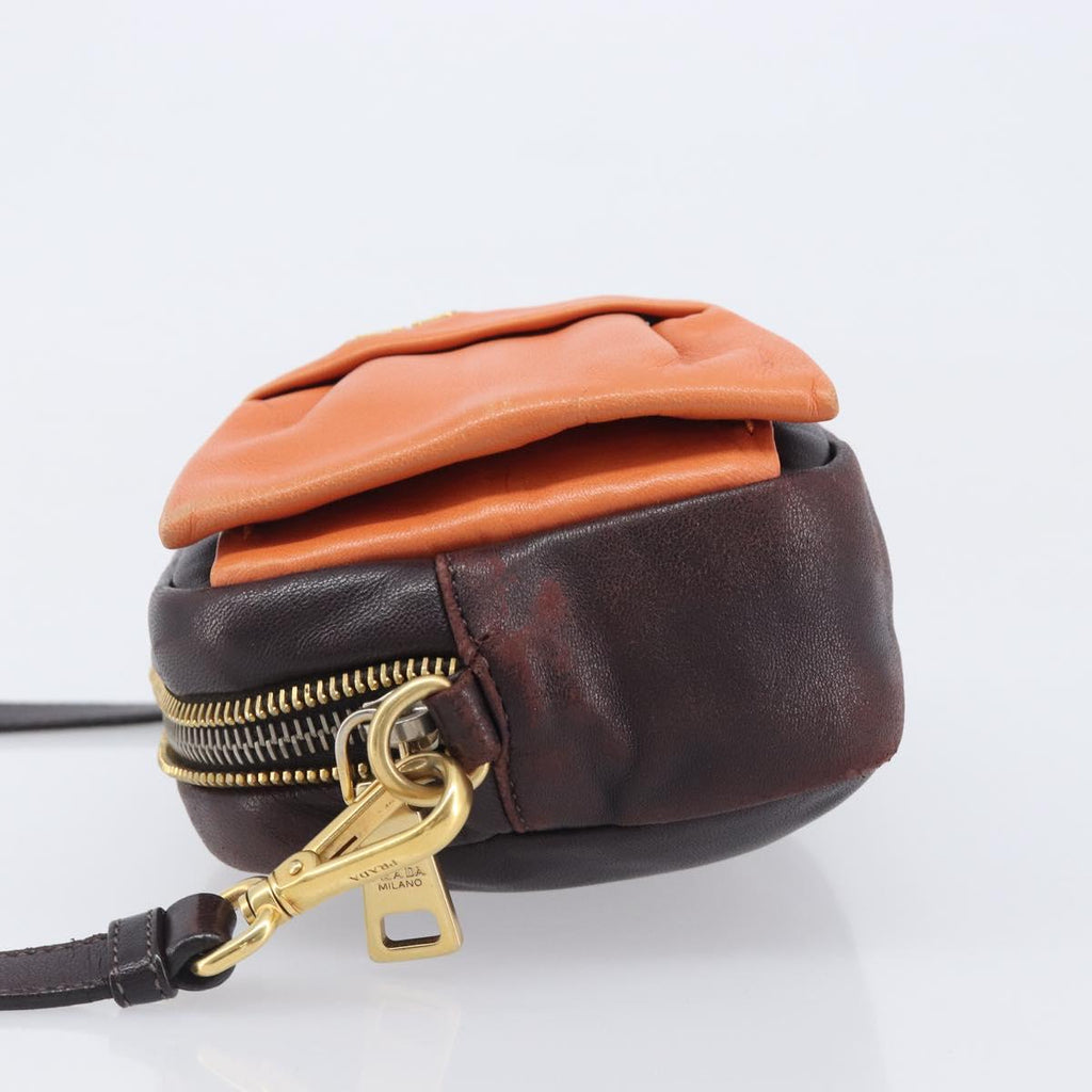 PRADA Shoulder Bag Leather Brown Gold Auth 208810