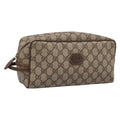 GUCCI GG Supreme Clutch Bag PVC Beige Gold Auth 208816