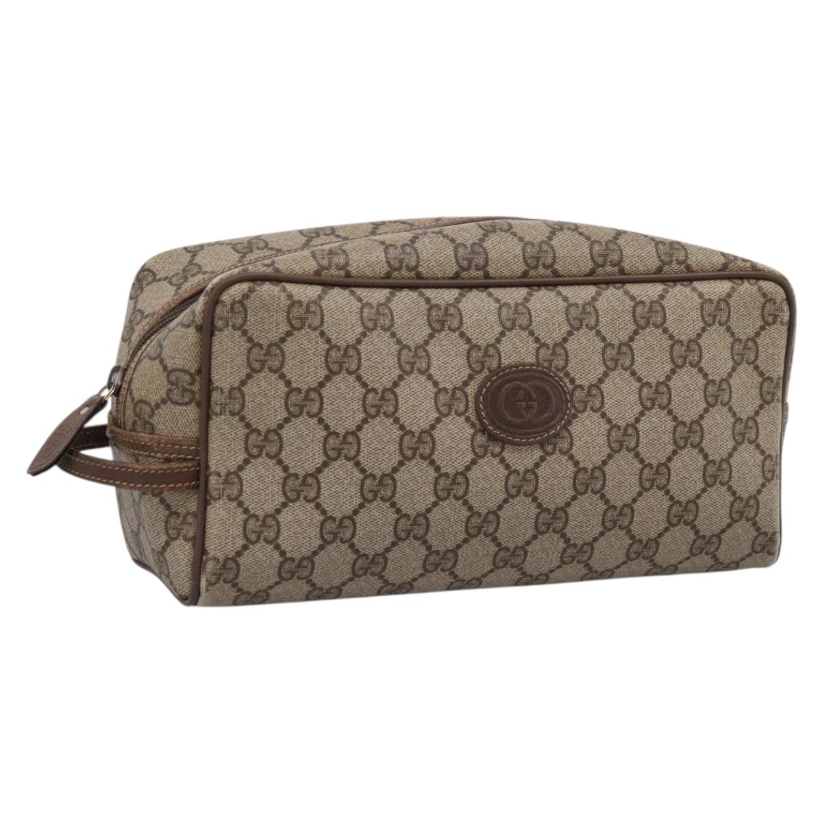 GUCCI GG Supreme Clutch Bag PVC Beige Gold Auth 208816