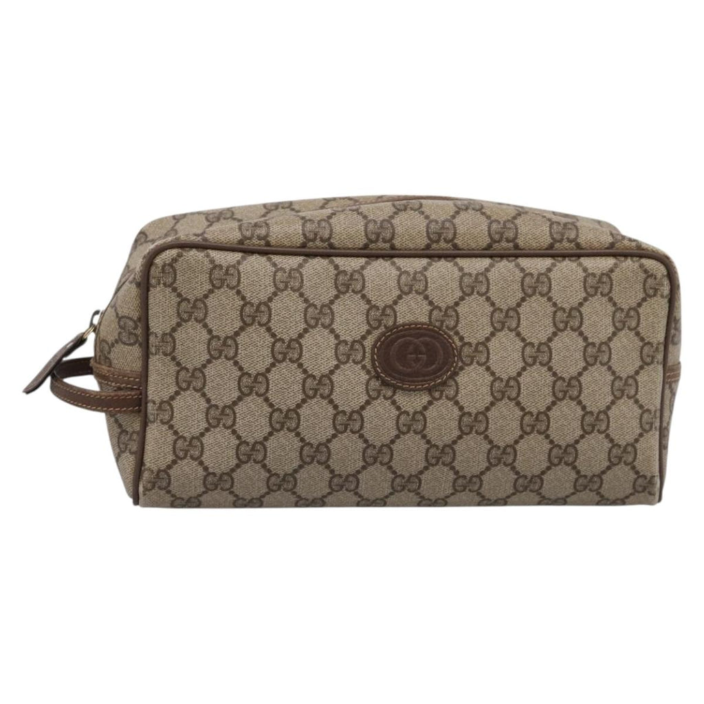 GUCCI GG Supreme Clutch Bag PVC Beige Gold Auth 208816