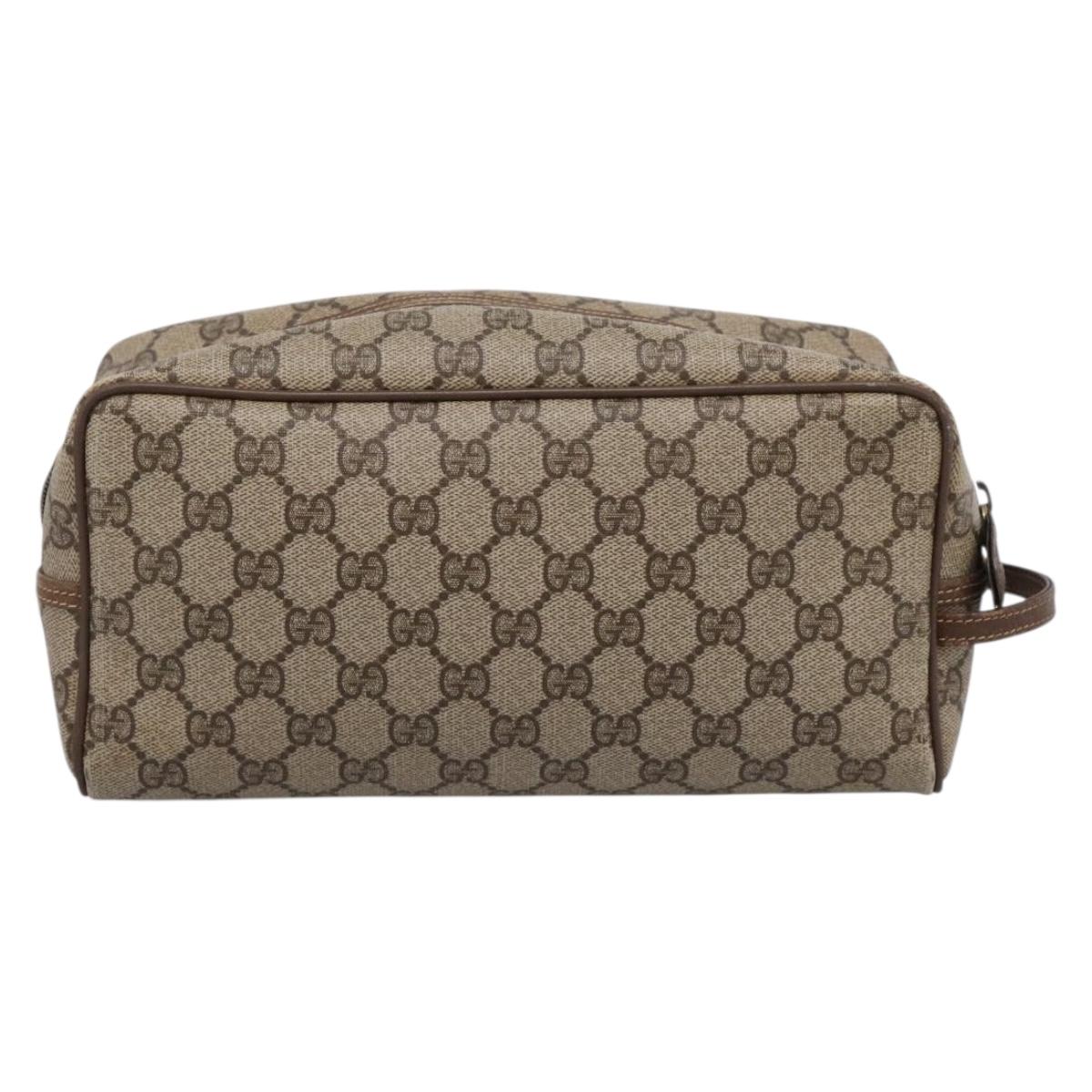 GUCCI GG Supreme Clutch Bag PVC Beige Gold Auth 208816